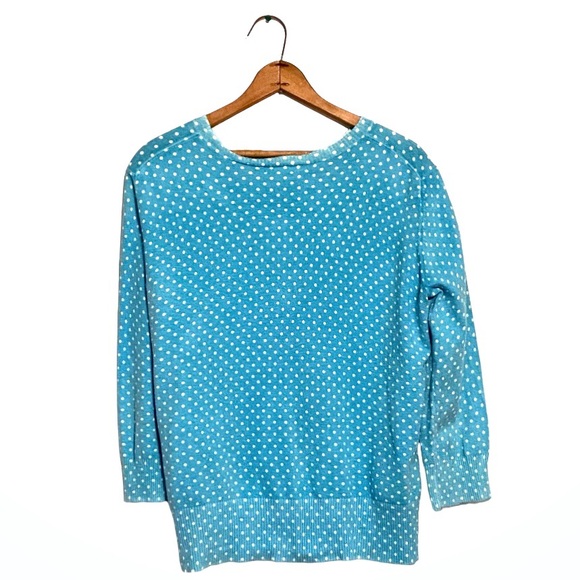 Cherokee Blue White Polka Dot Button Front Cardigan Sweater Ribbed 3/4 Sleeve XL - Picture 8 of 15